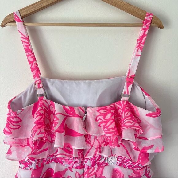 Lilly Pulitzer Olive Ruffle Tiered Top Size 8 Pink Floral Sleeveless - Picture 6 of 9